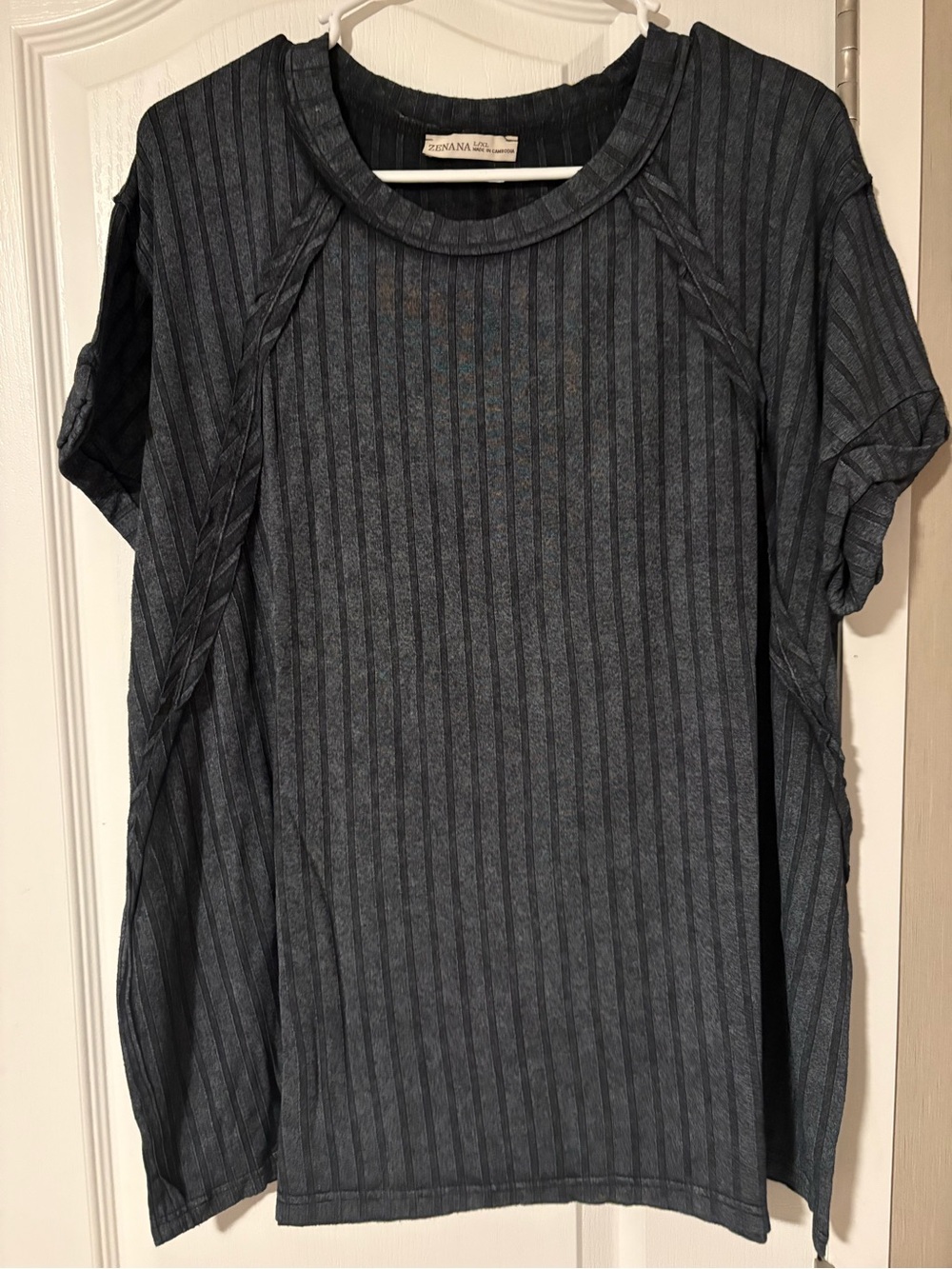 Zenana Outfitters Charcoal Ribbed Short Sleeve Top various Sizes
